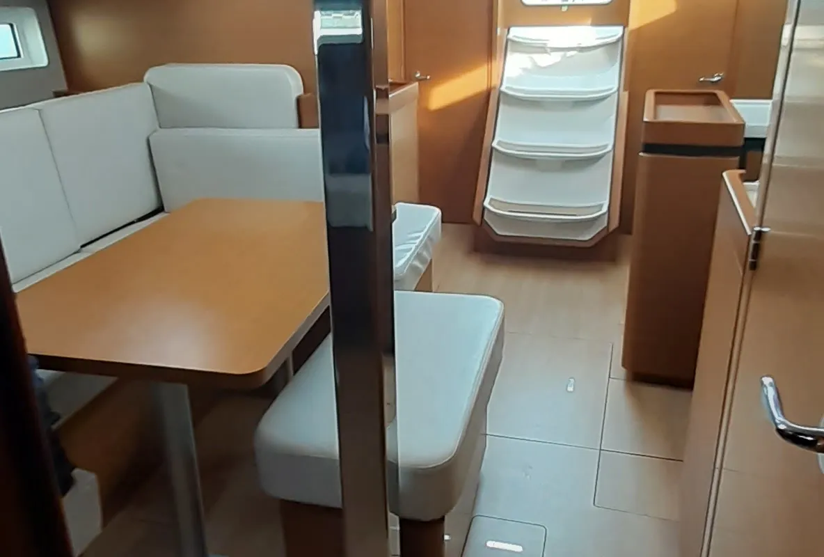 Salon of Silvana D, a Jeanneau Sun Odyssey 440 sailboat at Olbia, Italy