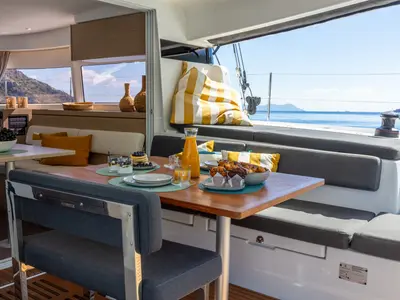 Deck of Solana, a Lagoon 43 catamaran at Municipal Unit of Lefkada, Greece