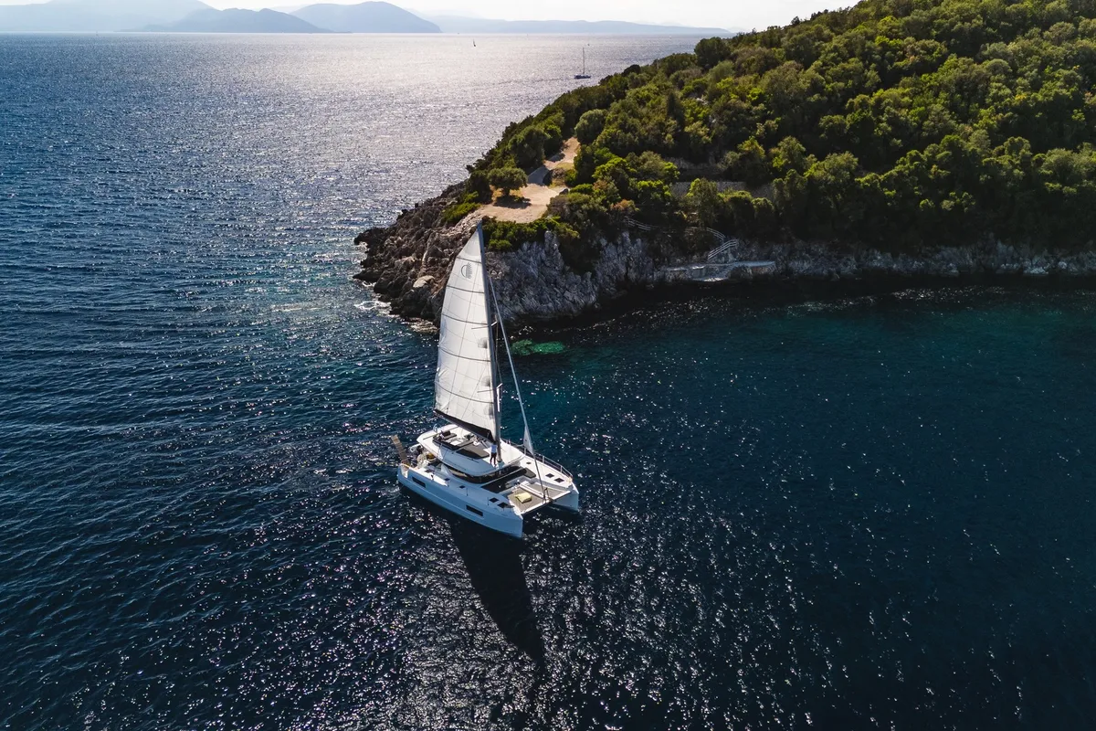 Exterior view of Solana, a Lagoon 43 catamaran at Municipal Unit of Lefkada, Greece