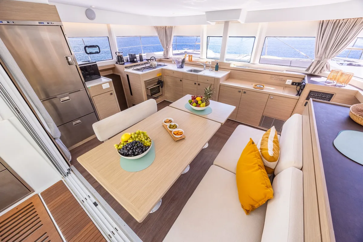 Salon of Solana, a Lagoon 43 catamaran at Municipal Unit of Lefkada, Greece