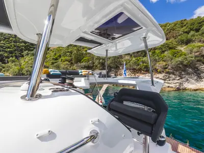 Cockpit of Solana, a Lagoon 43 catamaran at Municipal Unit of Lefkada, Greece