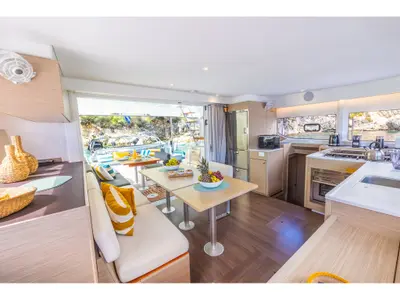 Galley of Solana, a Lagoon 43 catamaran at Municipal Unit of Lefkada, Greece