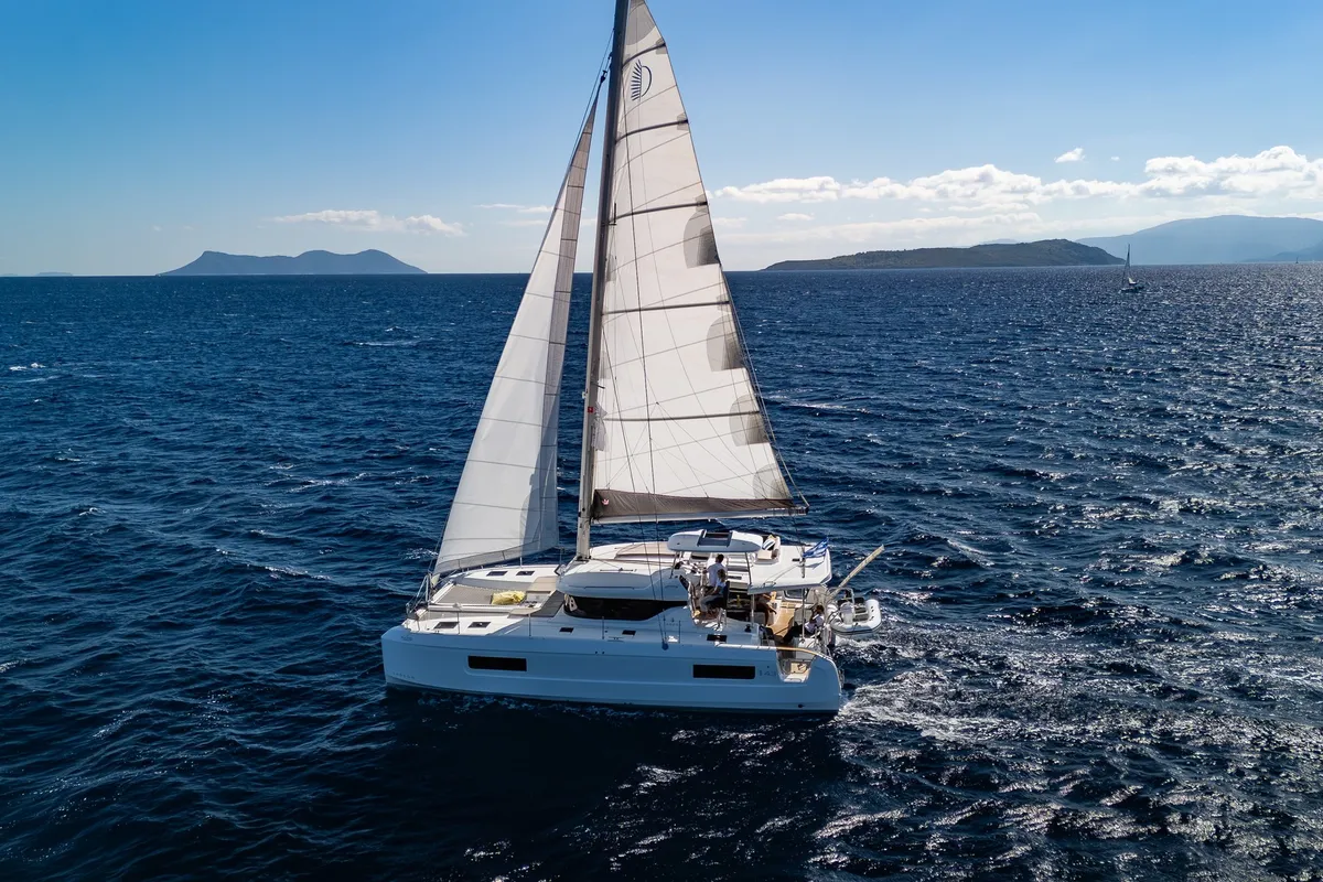 Exterior view of Solana, a Lagoon 43 catamaran at Municipal Unit of Lefkada, Greece