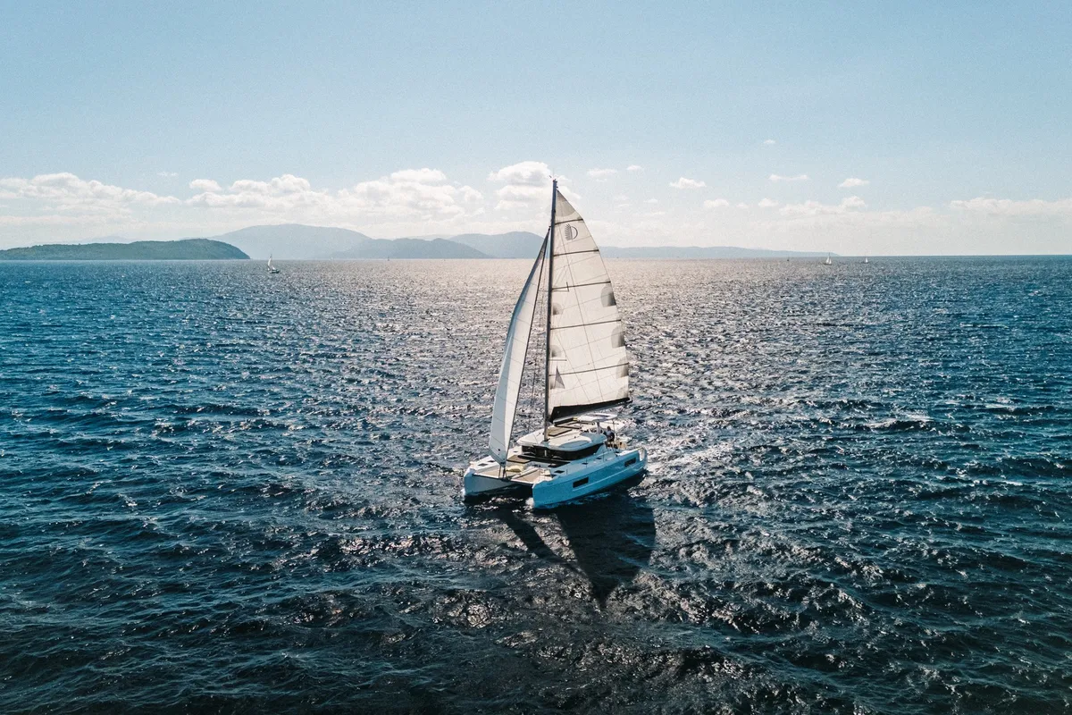 Exterior view of Solana, a Lagoon 43 catamaran at Municipal Unit of Lefkada, Greece