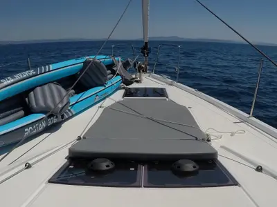 Deck of Jeanneau 54, a sailboat at Volos, Greece