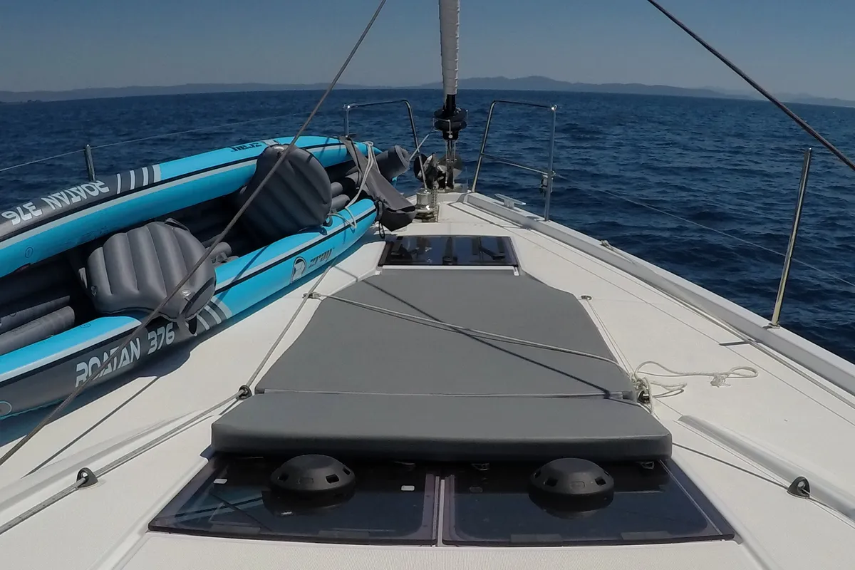 Deck of Jeanneau 54, a sailboat at Volos, Greece