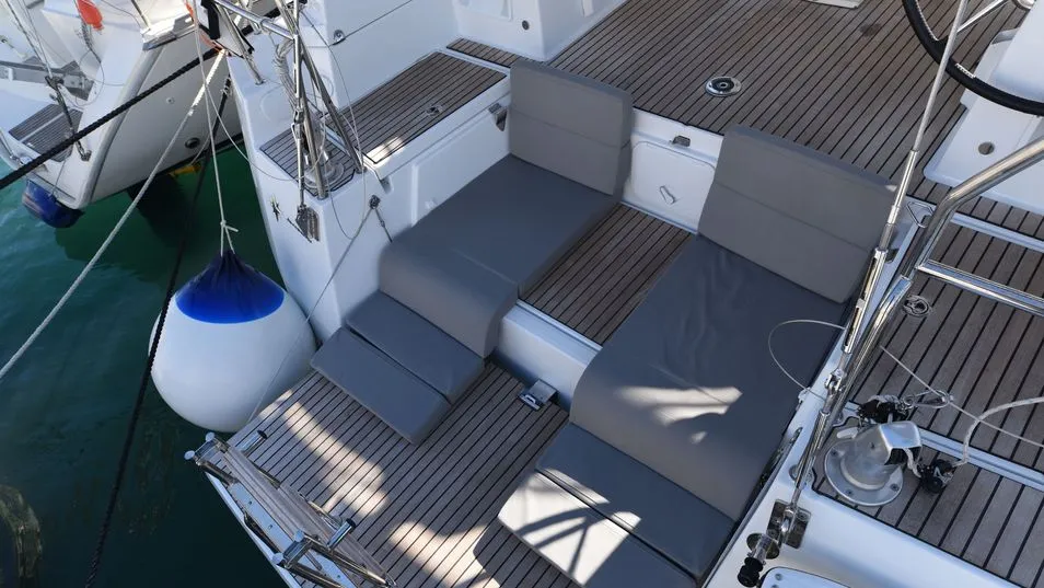 Deck of Jeanneau 54, a sailboat at Volos, Greece
