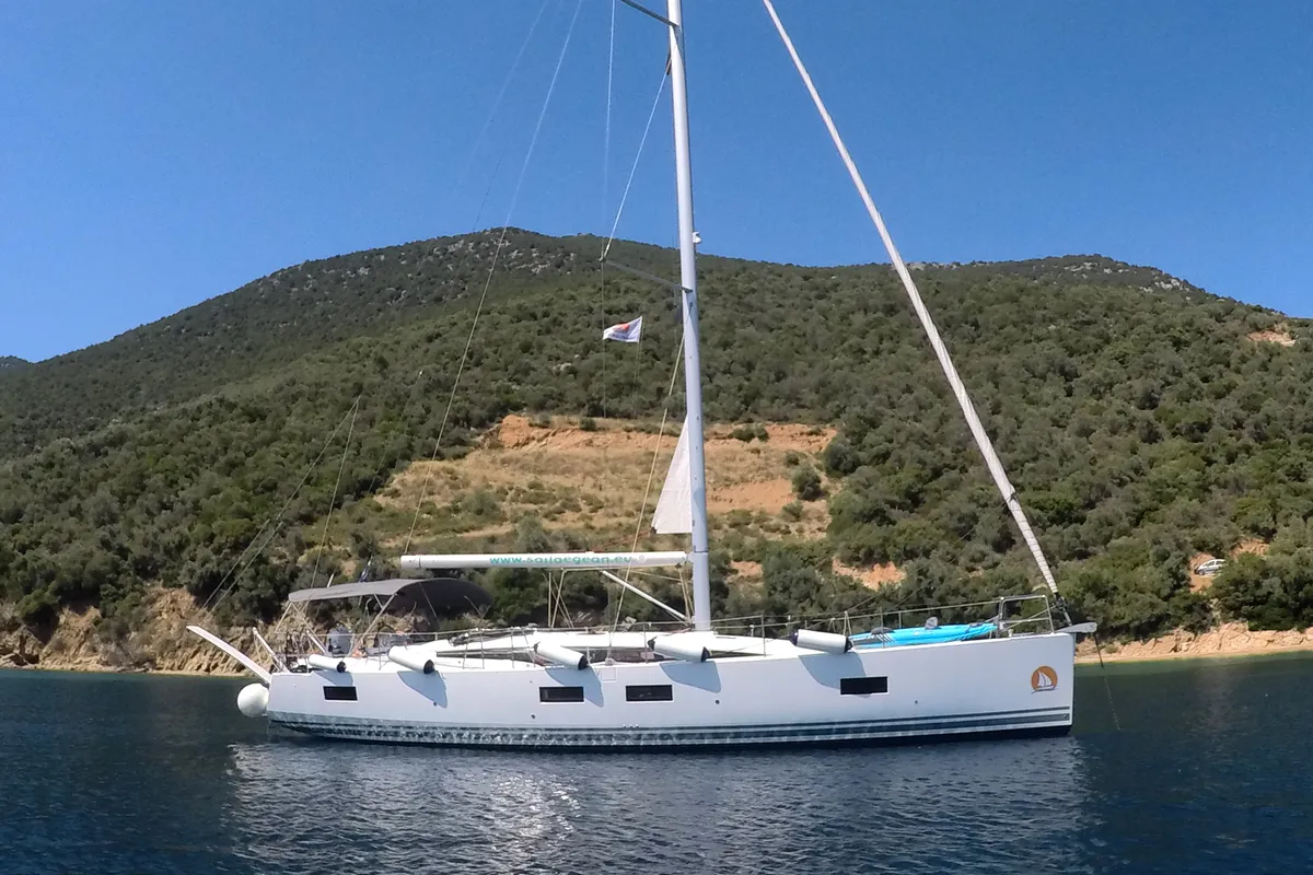 Exterior view of Jeanneau 54, a sailboat at Volos, Greece