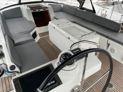 Cockpit of Jeanneau 54, a sailboat at Volos, Greece