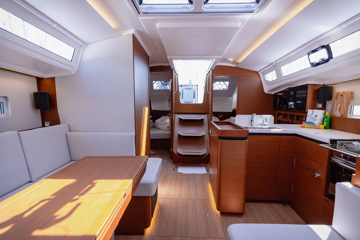 Salon of Purr, a Jeanneau Sun Odyssey 410 sailboat at Kaštela, Croatia