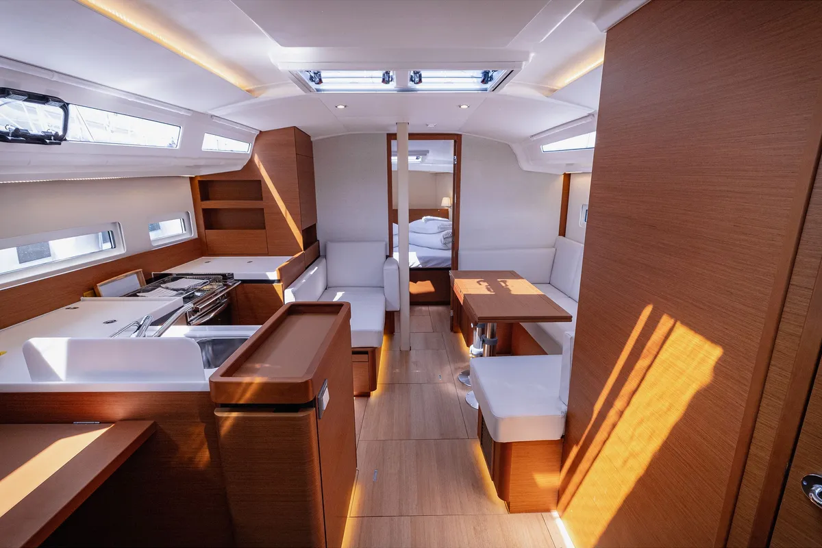 Salon of Purr, a Jeanneau Sun Odyssey 410 sailboat at Kaštela, Croatia
