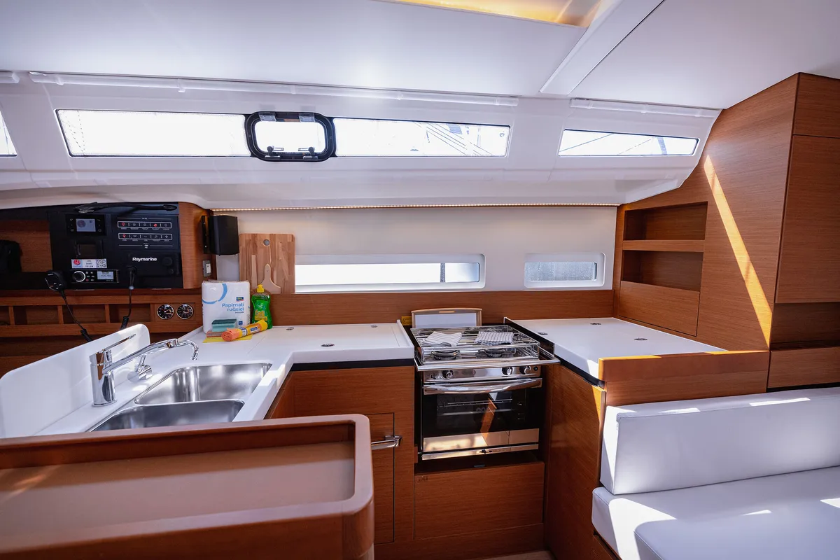 Galley of Purr, a Jeanneau Sun Odyssey 410 sailboat at Kaštela, Croatia