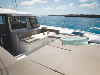 Deck of Merlot, a Bali 4.2 catamaran at Pirovac, Croatia