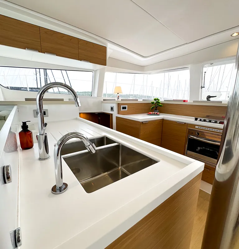 Galley of Merlot, a Bali 4.2 catamaran at Pirovac, Croatia