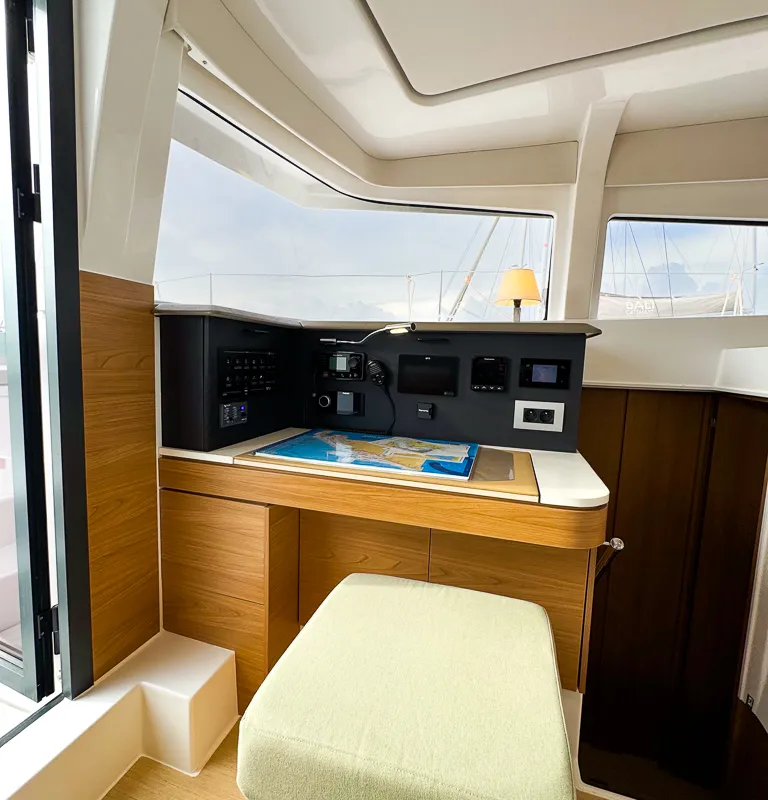 Cockpit of Merlot, a Bali 4.2 catamaran at Pirovac, Croatia