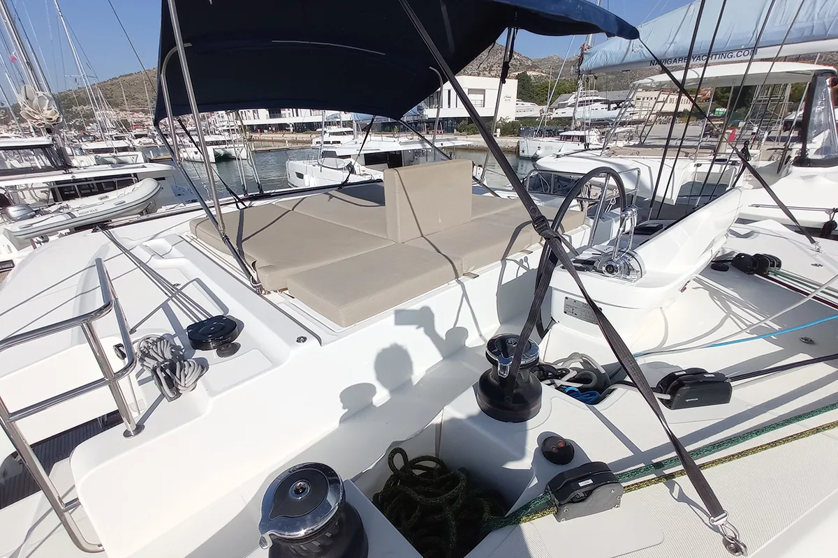 Deck of Kasper, a Lagoon 50 catamaran at Seget Donji, Croatia