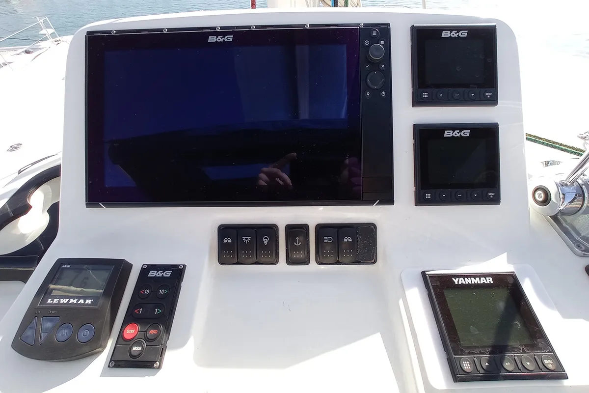 Cockpit of Kasper, a Lagoon 50 catamaran at Seget Donji, Croatia