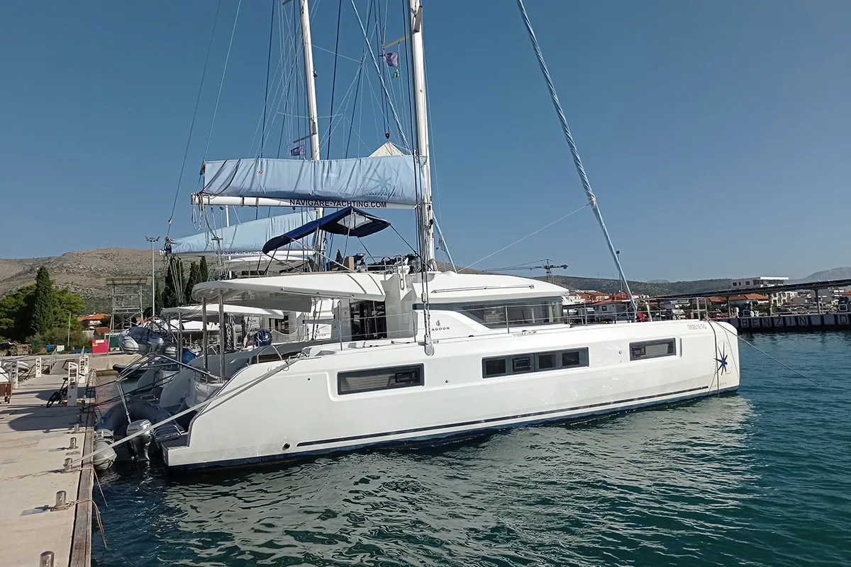 Exterior view of Kasper, a Lagoon 50 catamaran at Seget Donji, Croatia