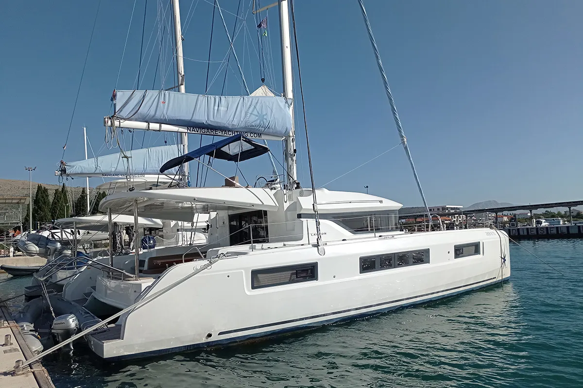 Exterior view of Kasper, a Lagoon 50 catamaran at Seget Donji, Croatia