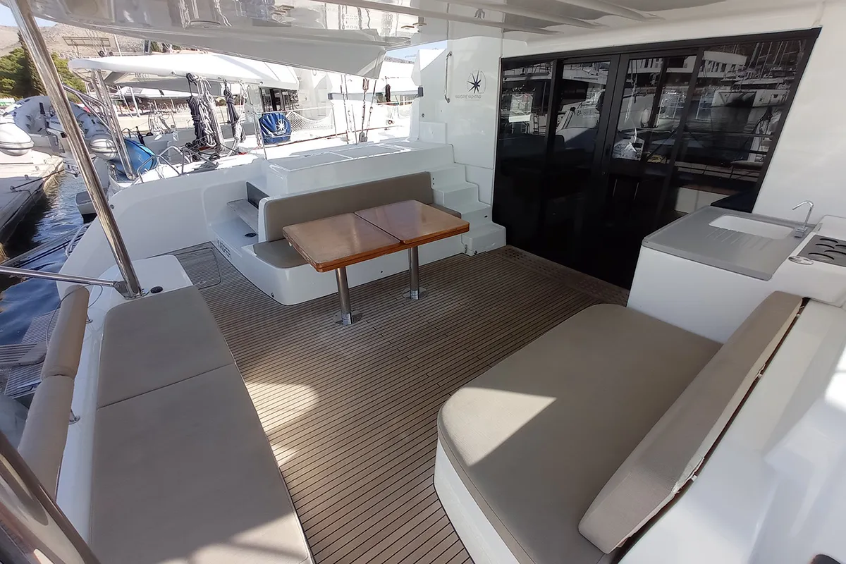 Deck of Kasper, a Lagoon 50 catamaran at Seget Donji, Croatia