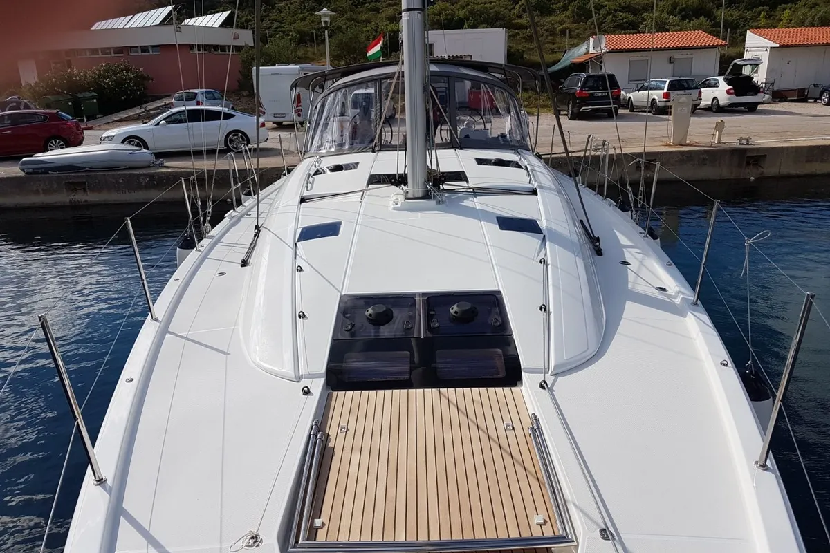 Deck of Blue Dream, a Jeanneau 54 sailboat at Pirovac, Croatia
