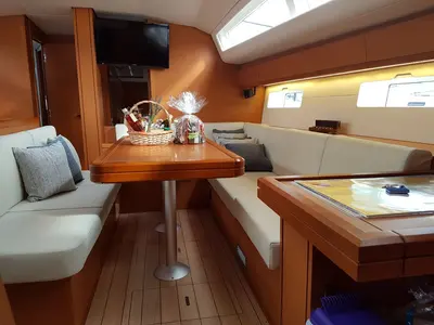 Salon of Blue Dream, a Jeanneau 54 sailboat at Pirovac, Croatia