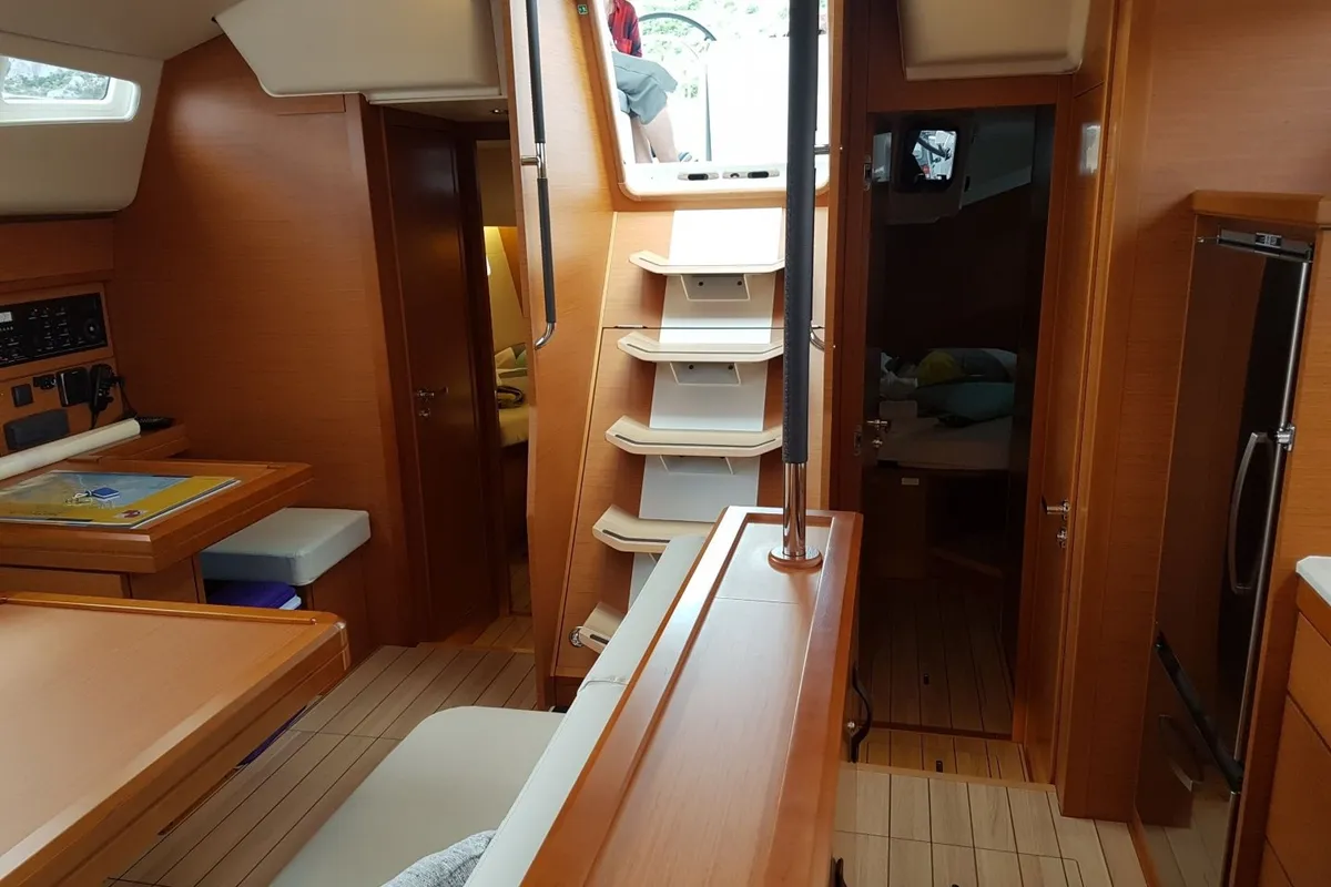 Salon of Blue Dream, a Jeanneau 54 sailboat at Pirovac, Croatia