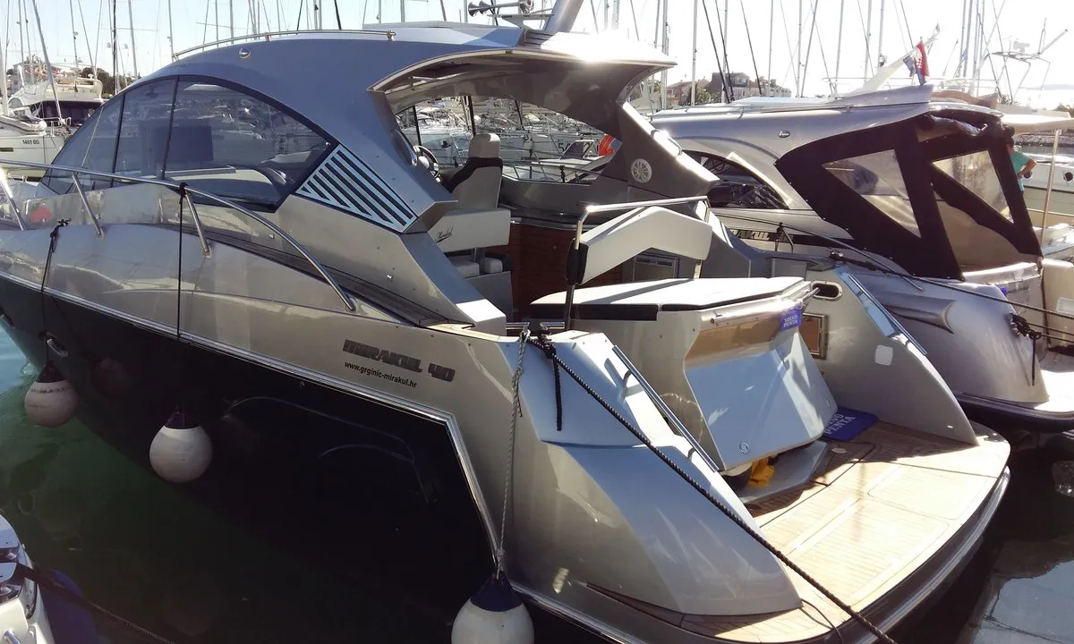 Exterior view of Eva 2, a Grginić jahte Mirakul 40 motor yacht at Grad Biograd na Moru, Croatia