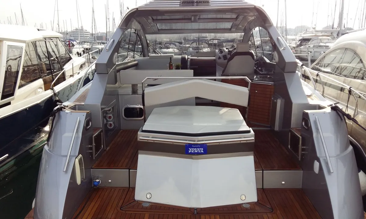 Deck of Eva 2, a Grginić jahte Mirakul 40 motor yacht at Grad Biograd na Moru, Croatia