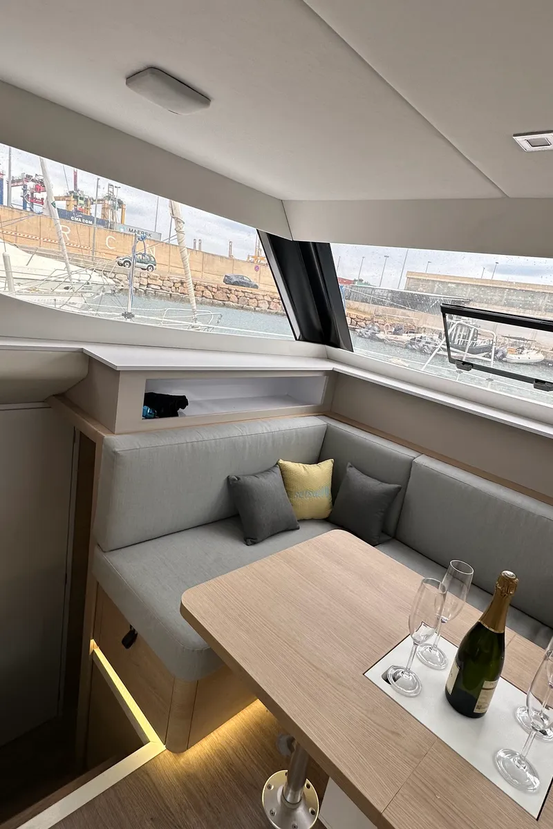 Salon of Ilusión, a Aventura 37 catamaran at Valencia, Spain