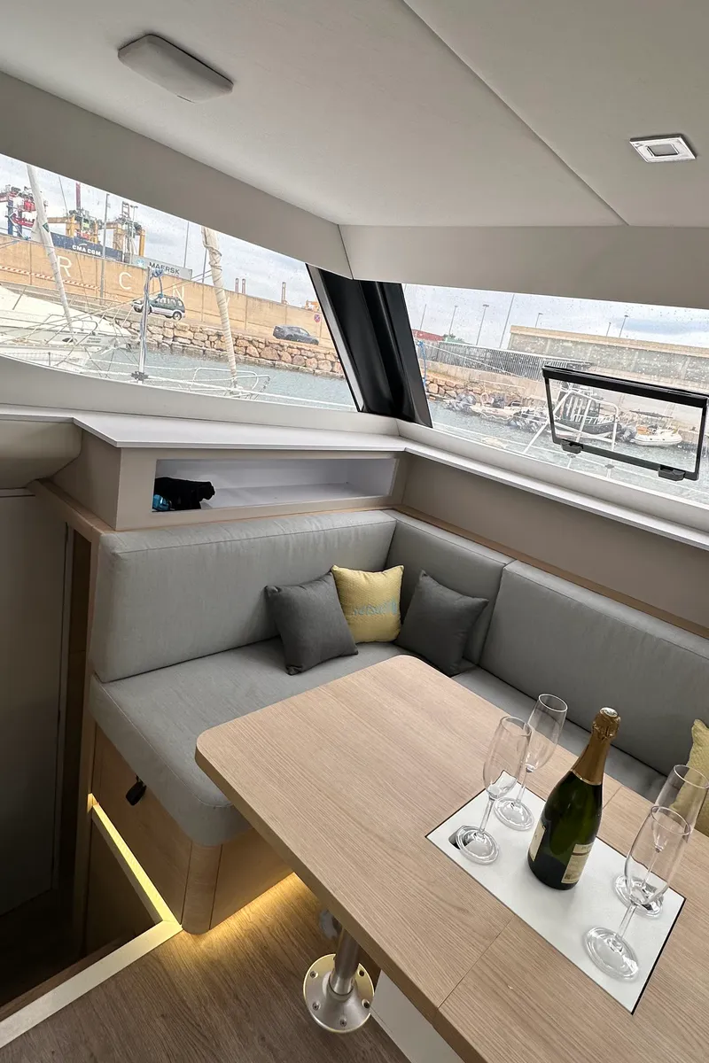 Salon of Ilusión, a Aventura 37 catamaran at Valencia, Spain