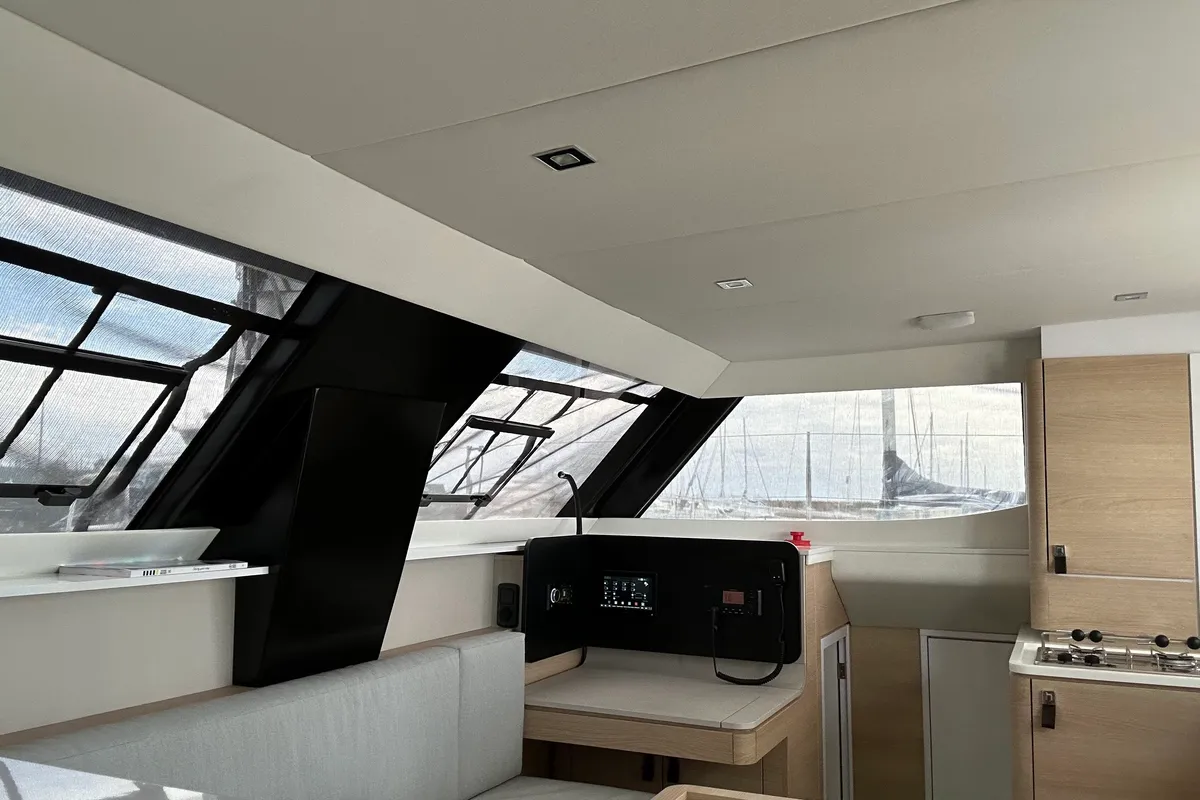 Salon of Ilusión, a Aventura 37 catamaran at Valencia, Spain
