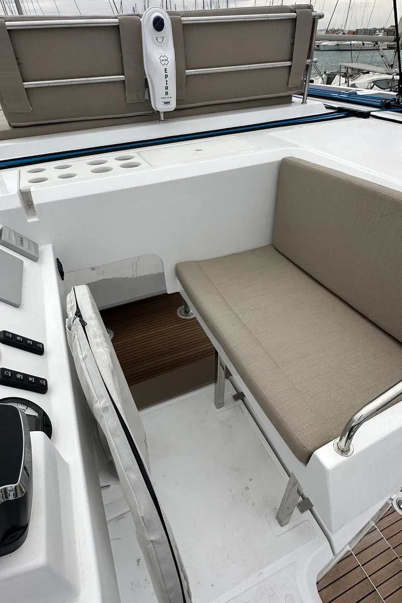 Cockpit of Ilusión, a Aventura 37 catamaran at Valencia, Spain