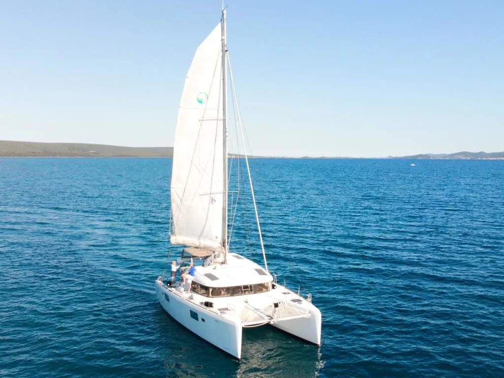 Exterior view of Pulpo, a Lagoon 39 catamaran at Dubrovnik, Croatia