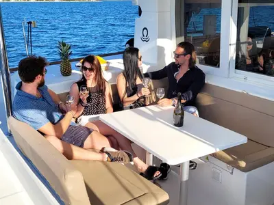 Deck of Pulpo, a Lagoon 39 catamaran at Dubrovnik, Croatia