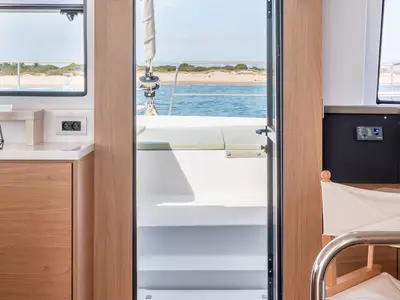 Salon of Santa Ana, a Bali 4.6 catamaran at Saint-Mandrier-sur-Mer, France