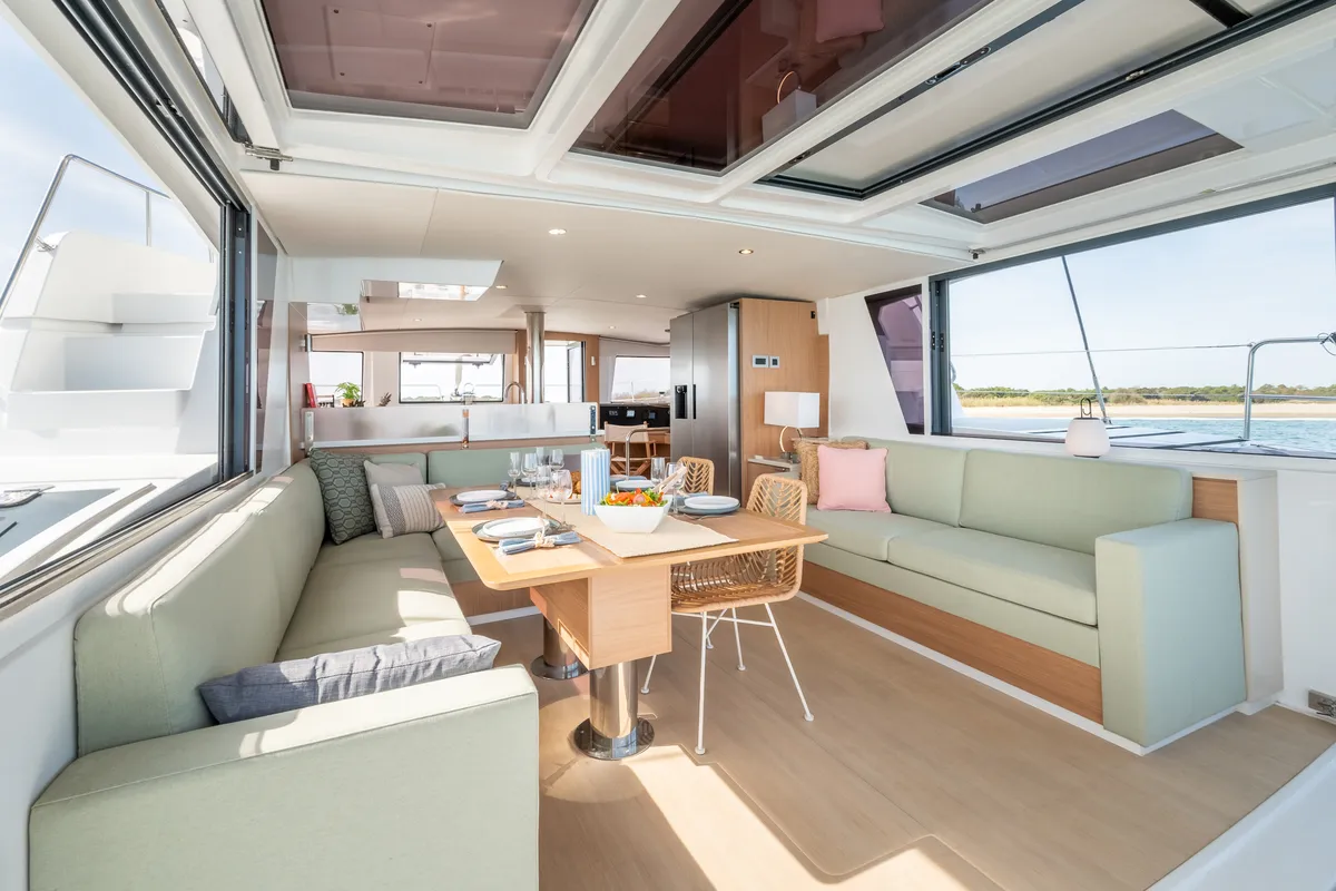 Salon of Santa Ana, a Bali 4.6 catamaran at Saint-Mandrier-sur-Mer, France