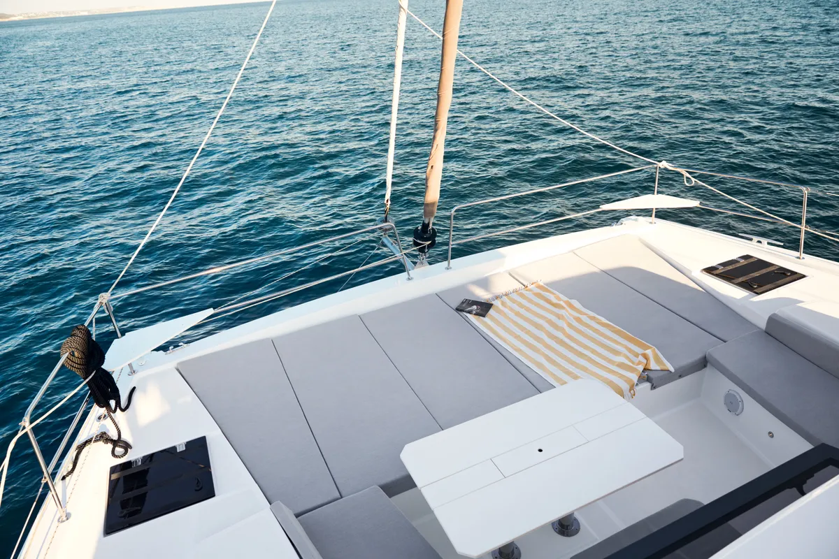 Deck of Santa Ana, a Bali 4.6 catamaran at Saint-Mandrier-sur-Mer, France