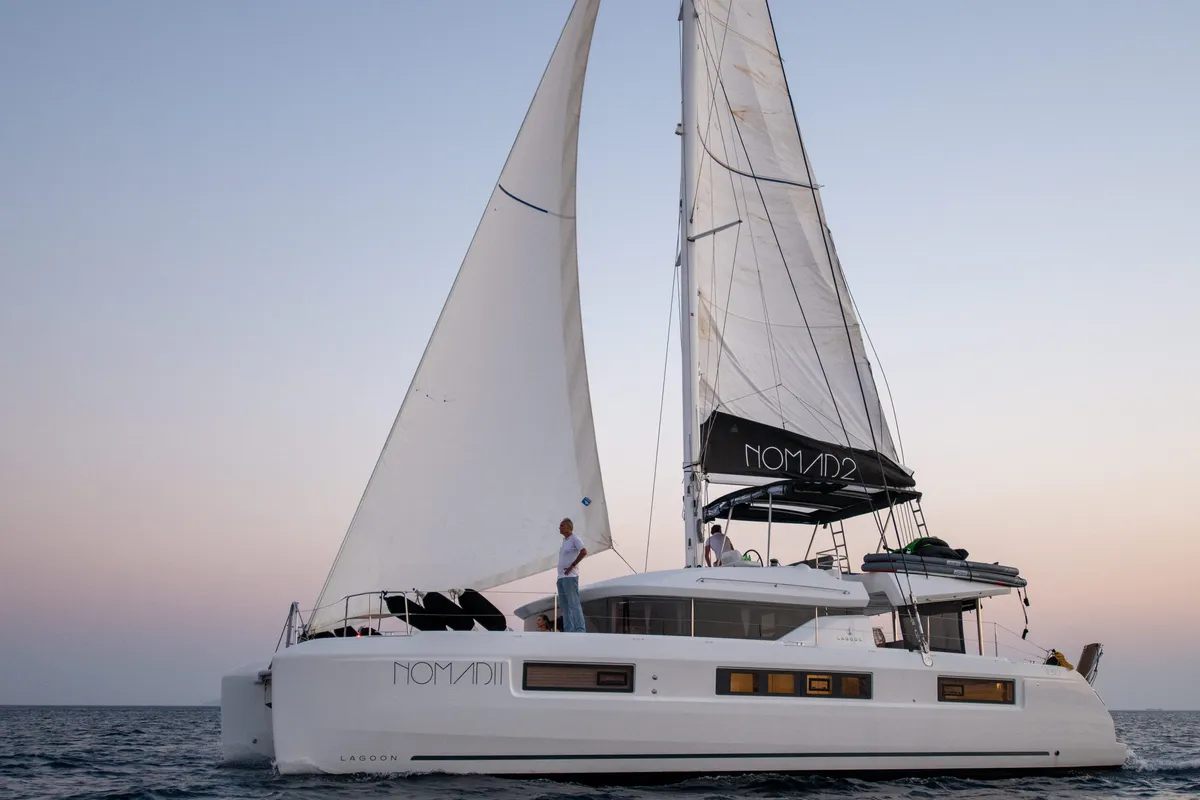 NOMAD II, a Lagoon 50 catamaran at Municipal Unit of Lefkada, Greece
