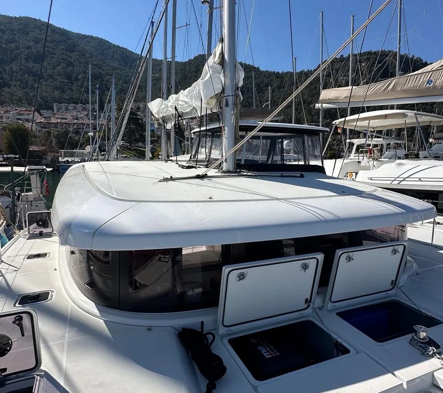 Deck of Rhea, a Lagoon 42 catamaran at Marmaris, Turkey
