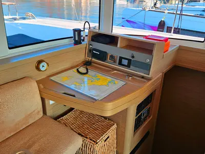 Salon of Rhea, a Lagoon 42 catamaran at Marmaris, Turkey