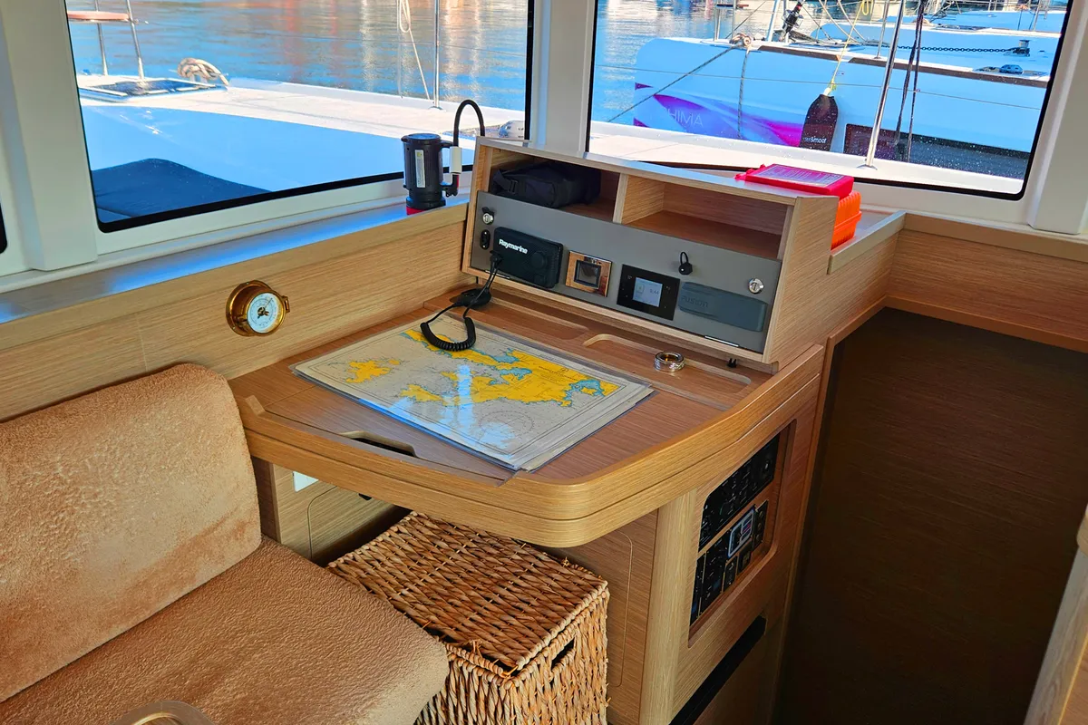Salon of Rhea, a Lagoon 42 catamaran at Marmaris, Turkey