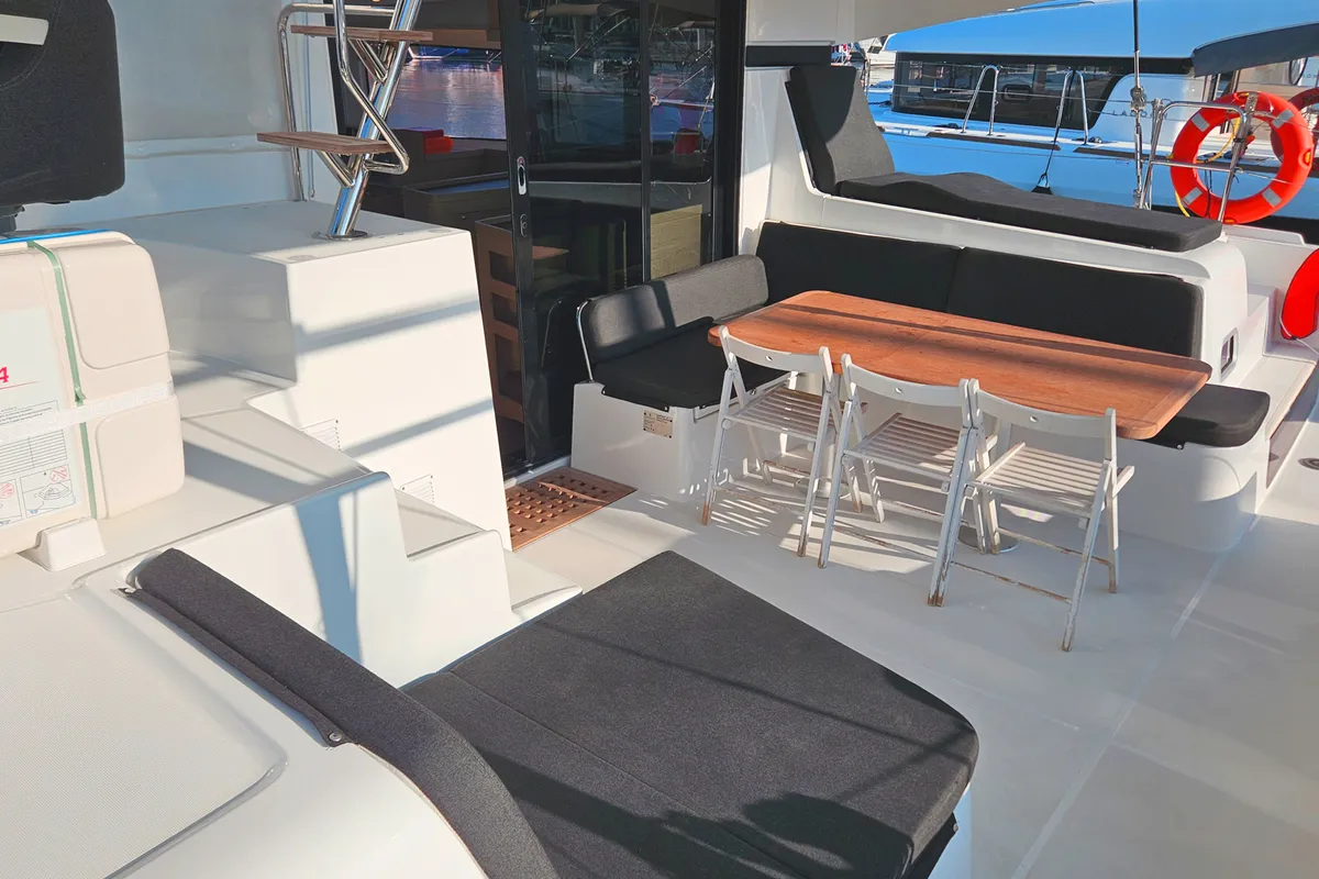 Deck of Rhea, a Lagoon 42 catamaran at Marmaris, Turkey