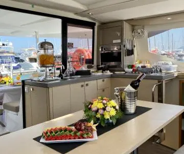Galley of Kinara, a Fountaine Pajot Lucia 40 catamaran at Mai Khao, Thailand