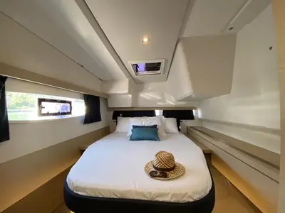 Cabin on Kinara, a Fountaine Pajot Lucia 40 catamaran at Mai Khao, Thailand