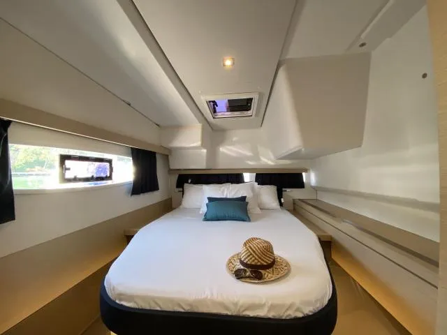 Cabin on Kinara, a Fountaine Pajot Lucia 40 catamaran at Mai Khao, Thailand