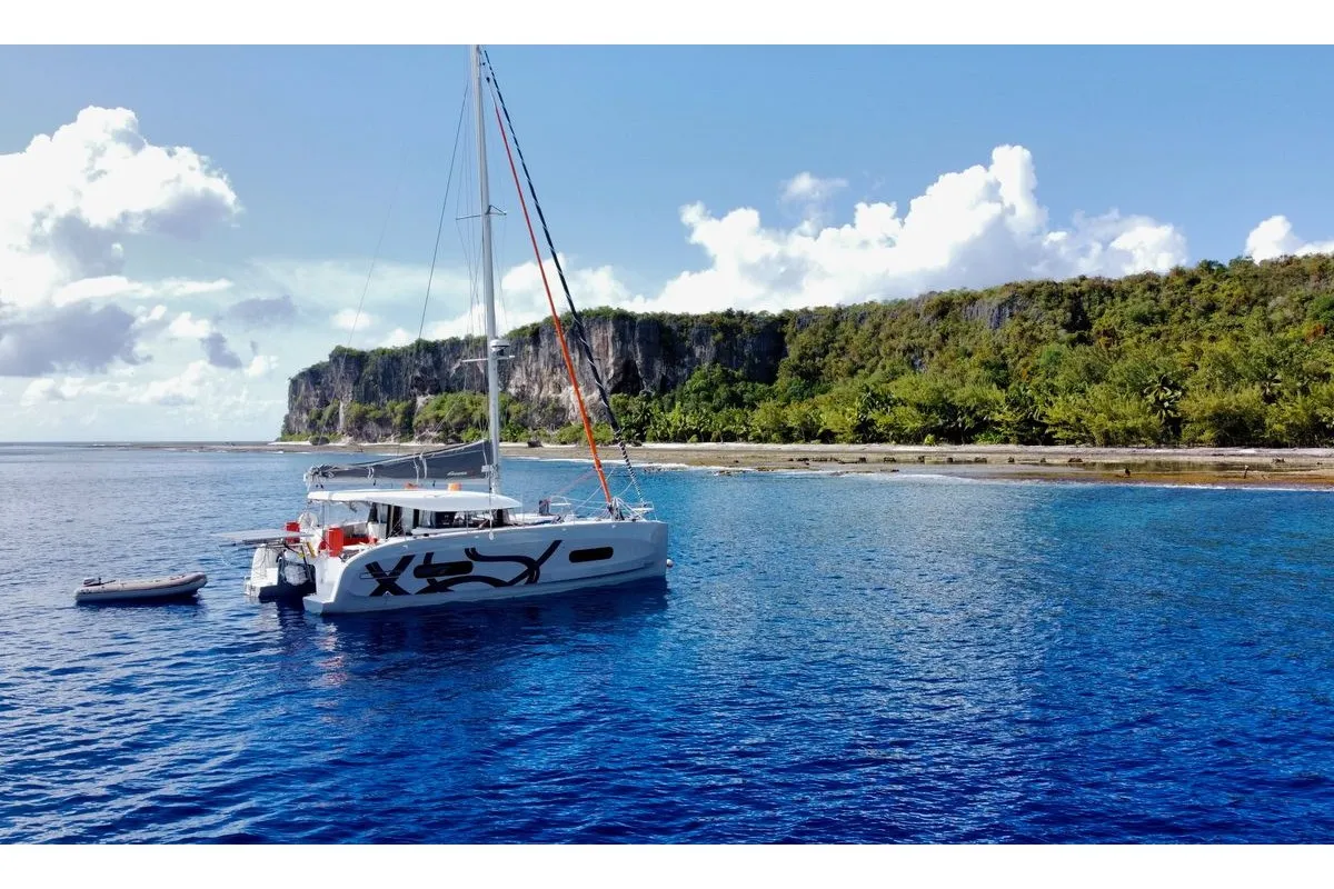 Exterior view of Kirahu, a Excess 11 catamaran at Papeete, France