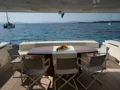 Deck of Nineteen, a Ferretti 780 motor yacht at Athens, Greece