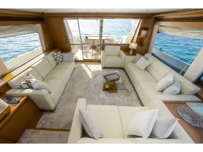 Salon of Nineteen, a Ferretti 780 motor yacht at Athens, Greece