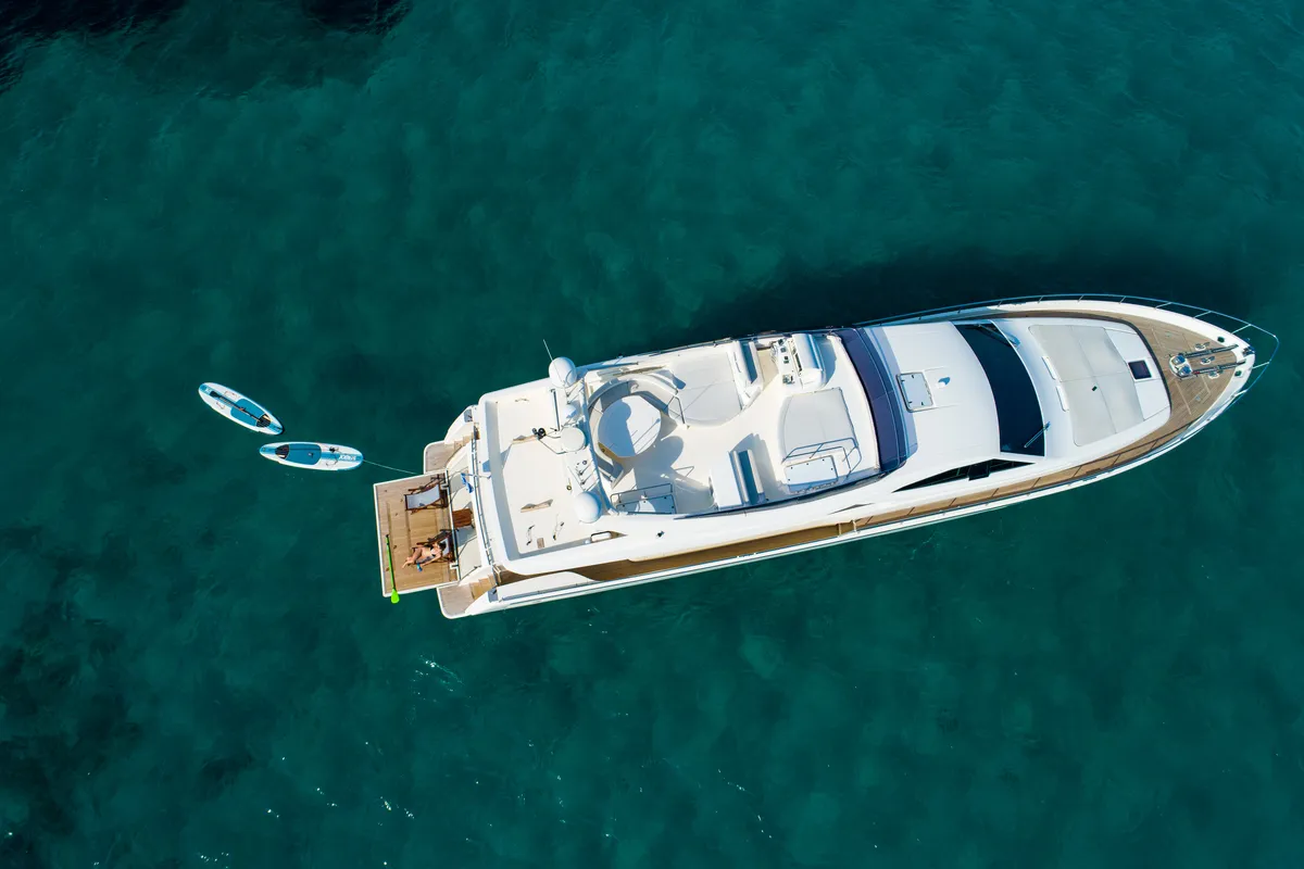 Exterior view of Nineteen, a Ferretti 780 motor yacht at Athens, Greece